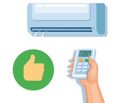 illustration climatisation avec telecommande et bouton pour vert