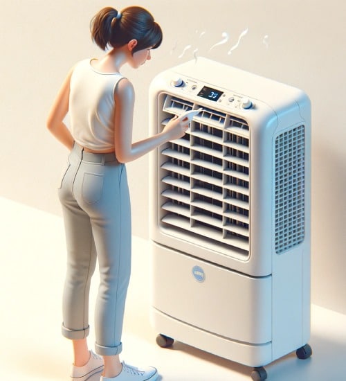 femme reglant climatiseur mobile